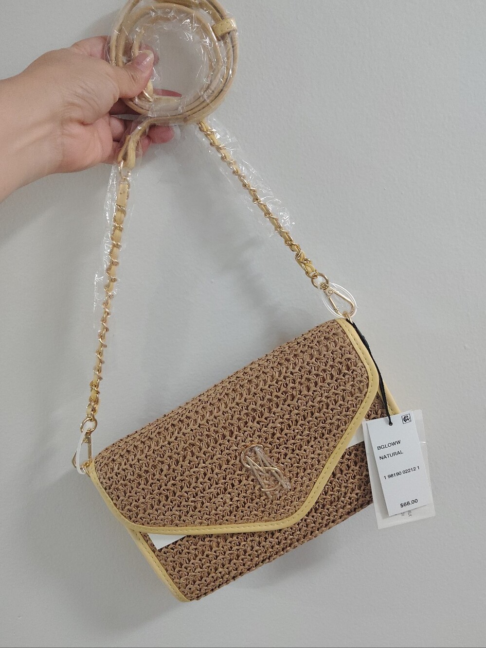 Steve Madden Natural Straw Crossbody with Yellow Trim